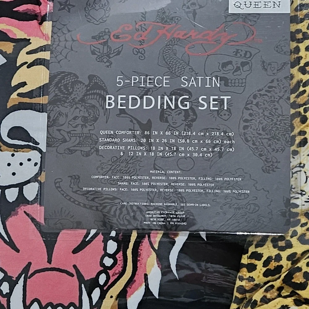 Ed Hardy Queen 8 Pc Bedding Set Reversible Skull Leopard Tattoo Y2K Gothic